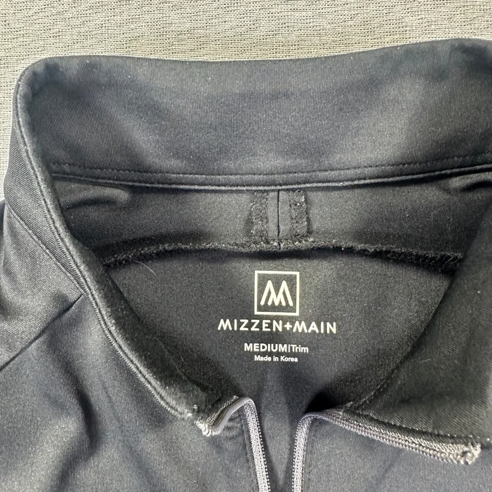 Mizzen + Main 1/4 Zip Mens M Black Versa Trim Long Sleeve Pockets Golf